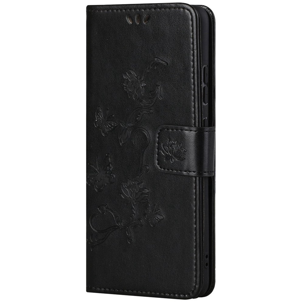 Samsung Galaxy S23 Fjärilsblomma Präglat PU-läder mobilskal Plånbok Handsfree-stativ Smartphone-fodral