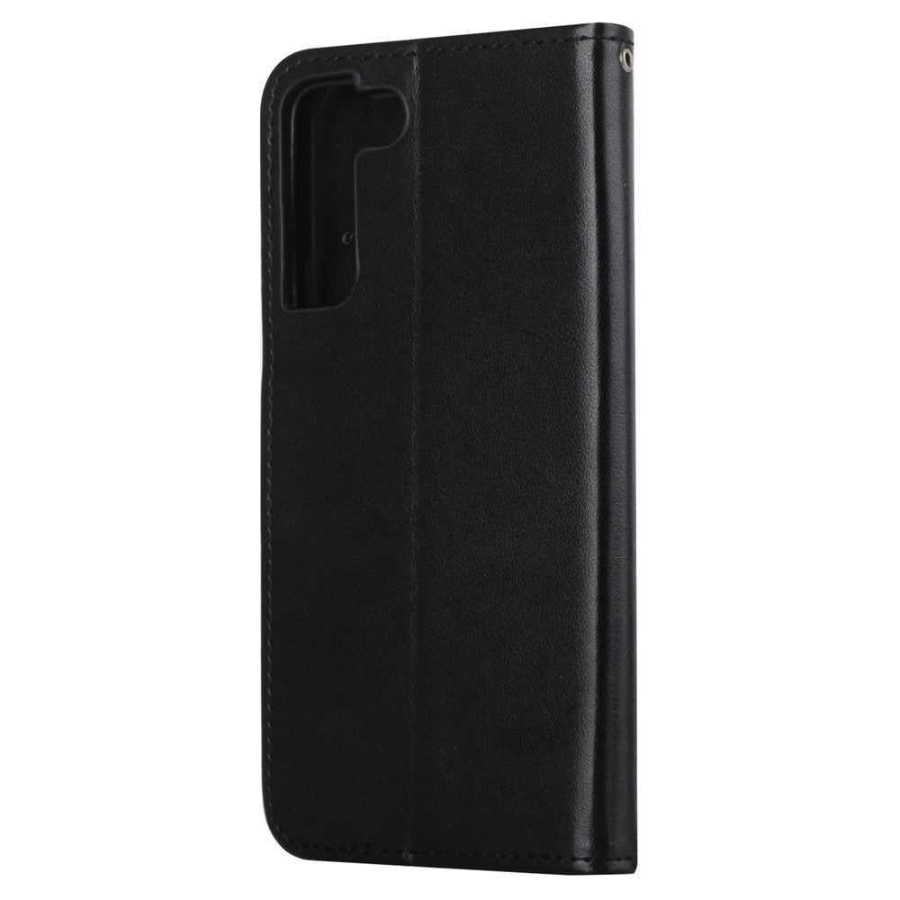 Samsung Galaxy S23 Fjärilsblomma Präglat PU-läder mobilskal Plånbok Handsfree-stativ Smartphone-fodral