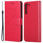 Samsung Galaxy S23 Fjärilsblomma Präglat PU-läder mobilskal Plånbok Handsfree-stativ Smartphone-fodral