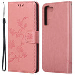 Samsung Galaxy S23 Fjärilsblomma Präglat PU-läder mobilskal Plånbok Handsfree-stativ Smartphone-fodral