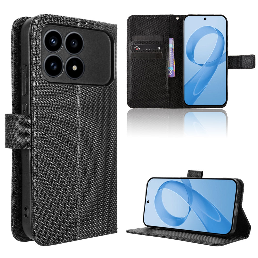 For Xiaomi Poco F8 Pro 5G / Redmi K90 5G Leather Wallet Case with Strap Diamond Texture Phone Cover