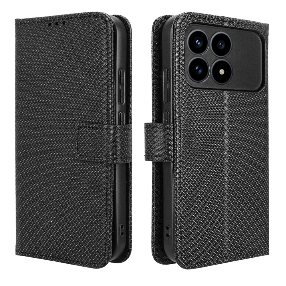 For Xiaomi Poco F8 Pro 5G / Redmi K90 5G Leather Wallet Case with Strap Diamond Texture Phone Cover