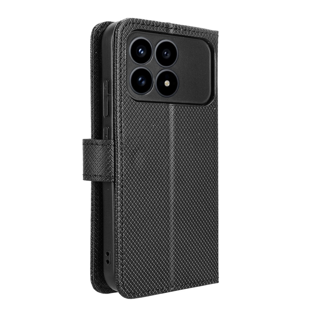 For Xiaomi Poco F8 Pro 5G / Redmi K90 5G Leather Wallet Case with Strap Diamond Texture Phone Cover