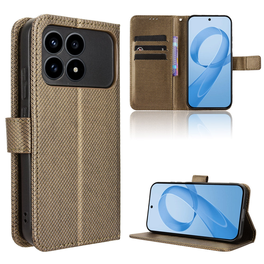 For Xiaomi Poco F8 Pro 5G / Redmi K90 5G Leather Wallet Case with Strap Diamond Texture Phone Cover