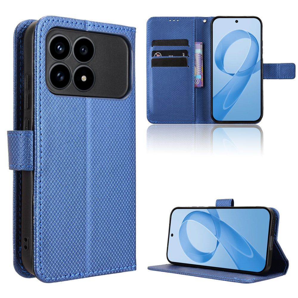 For Xiaomi Poco F8 Pro 5G / Redmi K90 5G Leather Wallet Case with Strap Diamond Texture Phone Cover