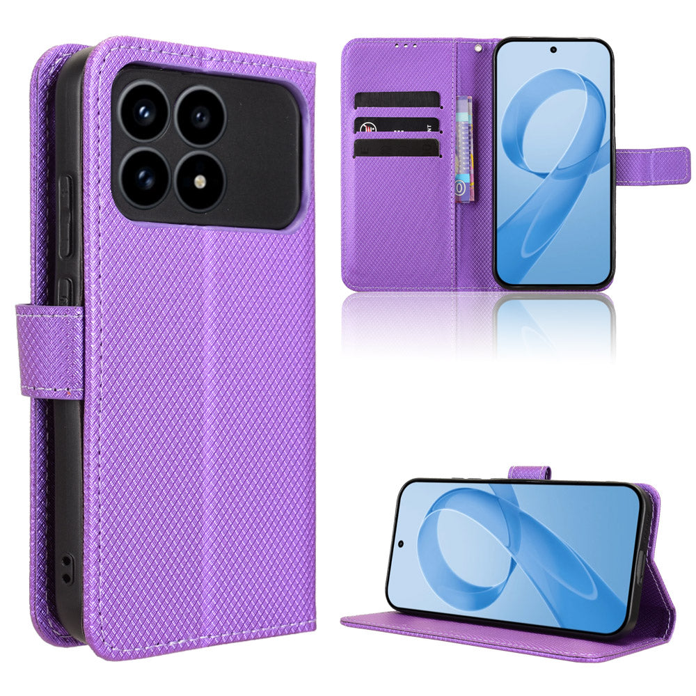 For Xiaomi Poco F8 Pro 5G / Redmi K90 5G Leather Wallet Case with Strap Diamond Texture Phone Cover