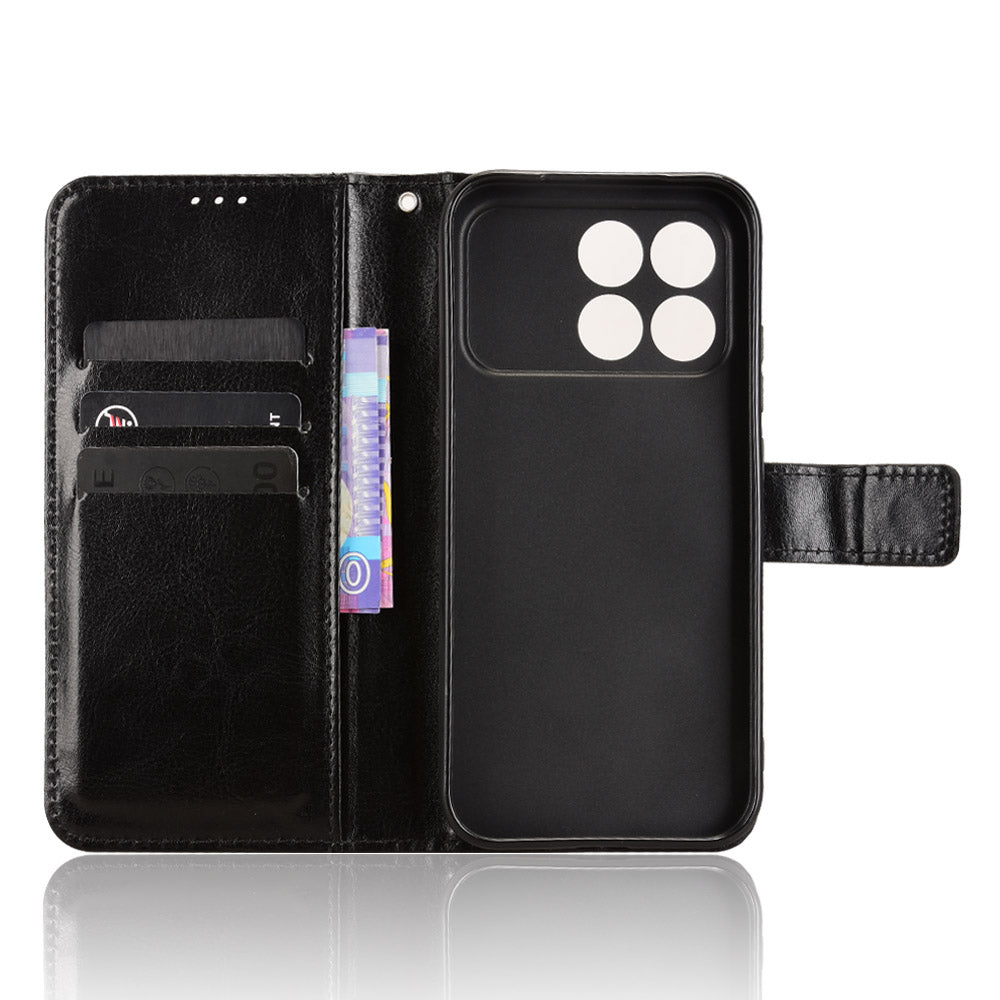 Xiaomi Poco F8 Pro 5G / Redmi K90 5G PU-läderskal med rem Crazy Horse Texture Phone Fold Cover