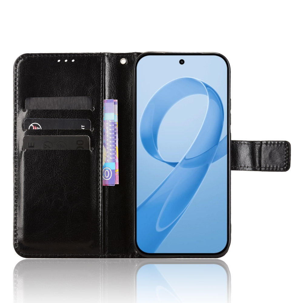 Xiaomi Poco F8 Pro 5G / Redmi K90 5G PU-läderskal med rem Crazy Horse Texture Phone Fold Cover