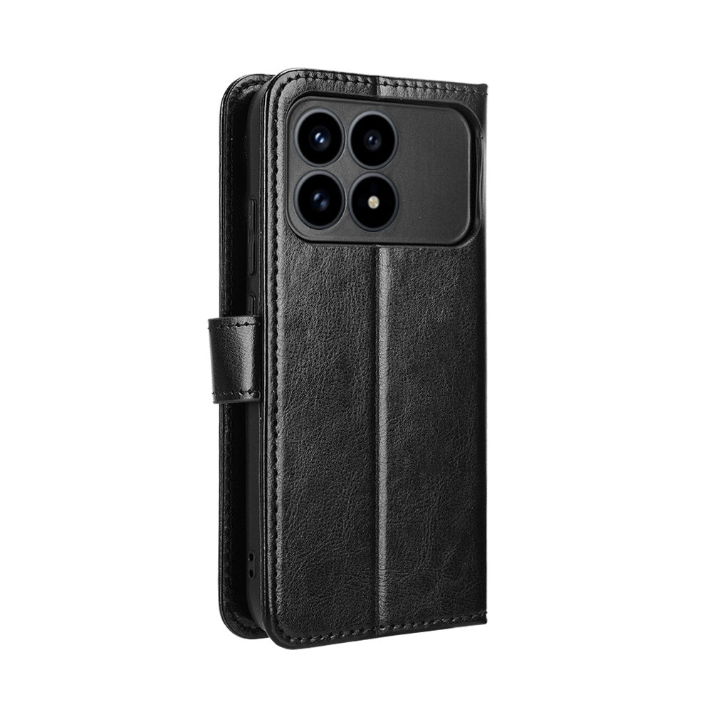 Xiaomi Poco F8 Pro 5G / Redmi K90 5G PU-läderskal med rem Crazy Horse Texture Phone Fold Cover