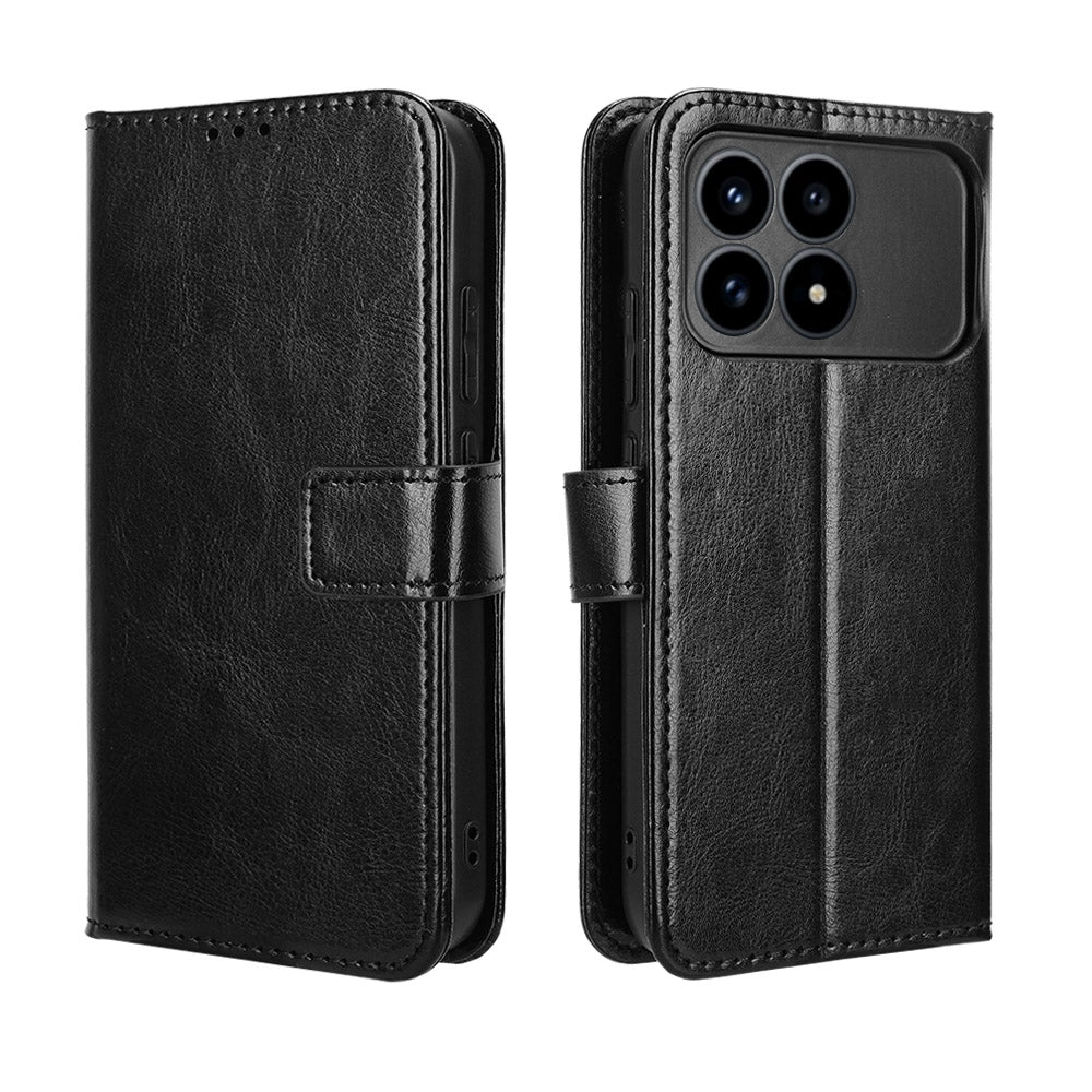 Xiaomi Poco F8 Pro 5G / Redmi K90 5G PU-läderskal med rem Crazy Horse Texture Phone Fold Cover