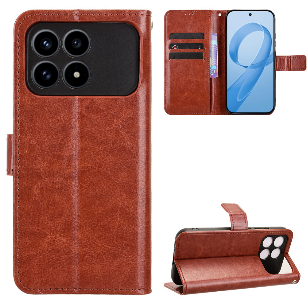 Xiaomi Poco F8 Pro 5G / Redmi K90 5G PU-läderskal med rem Crazy Horse Texture Phone Fold Cover