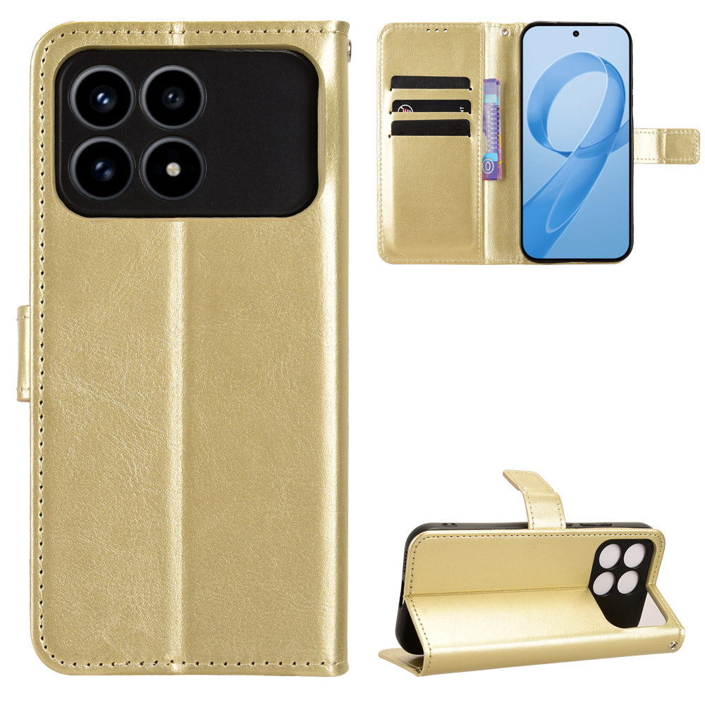 Xiaomi Poco F8 Pro 5G / Redmi K90 5G PU-läderskal med rem Crazy Horse Texture Phone Fold Cover