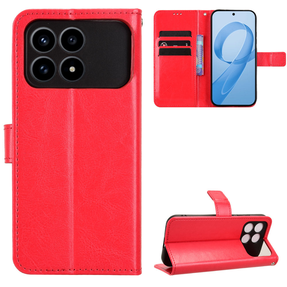Xiaomi Poco F8 Pro 5G / Redmi K90 5G PU-läderskal med rem Crazy Horse Texture Phone Fold Cover