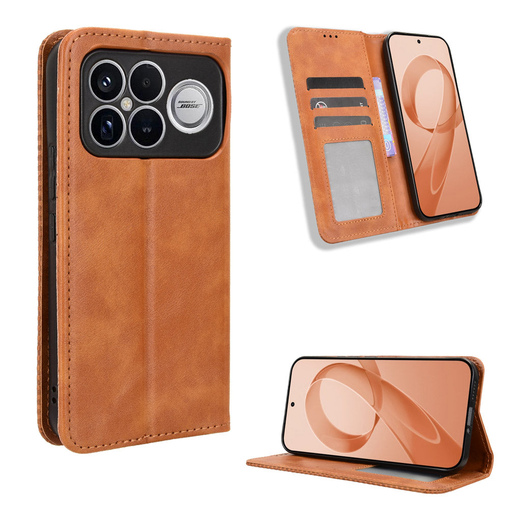 For Xiaomi Poco F8 Ultra / Redmi K90 Pro Max 5G Leather Case Wallet Stand Retro Texture Phone Cover