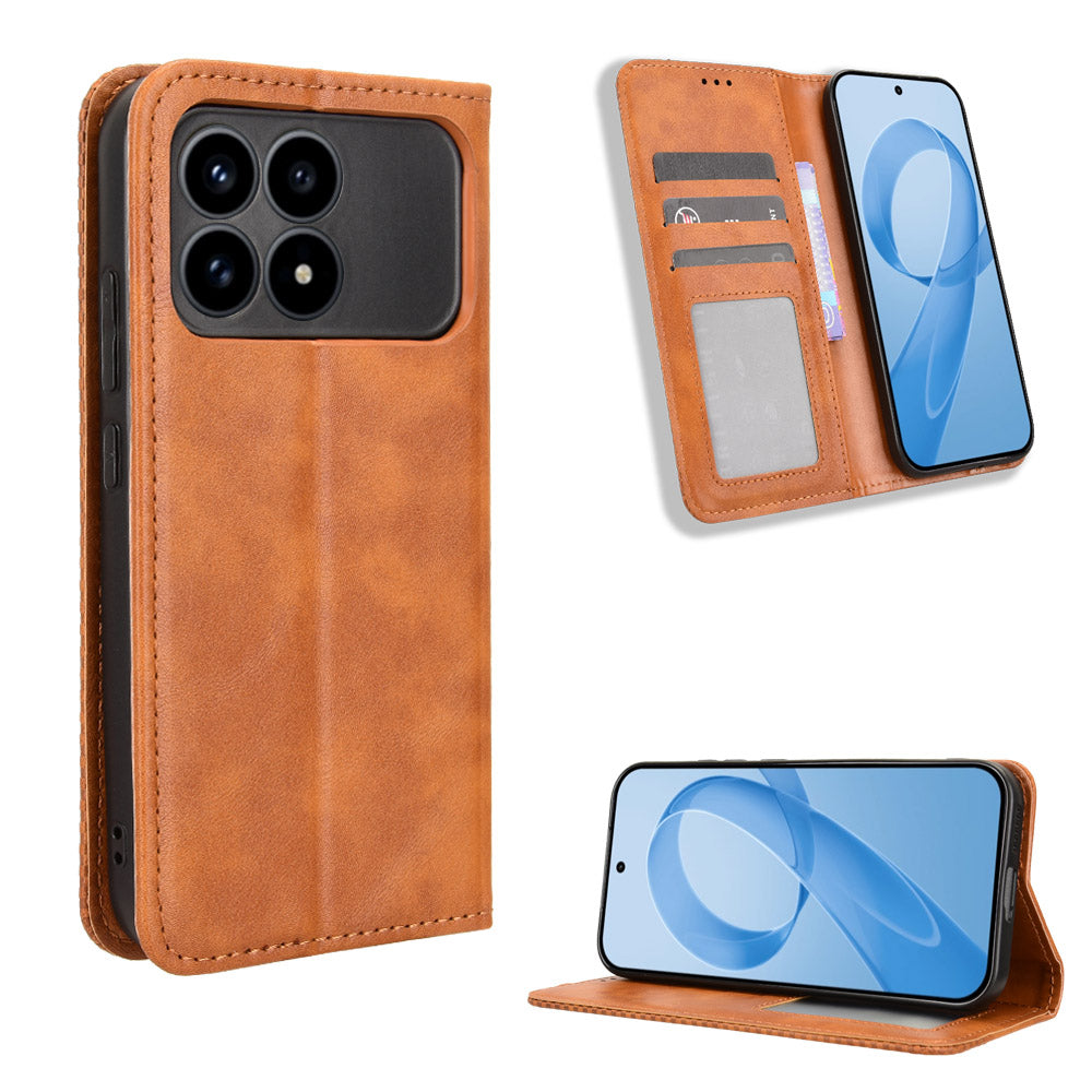 For Xiaomi Poco F8 Pro 5G / Redmi K90 5G Leather Case Wallet Stand Retro Texture Phone Cover