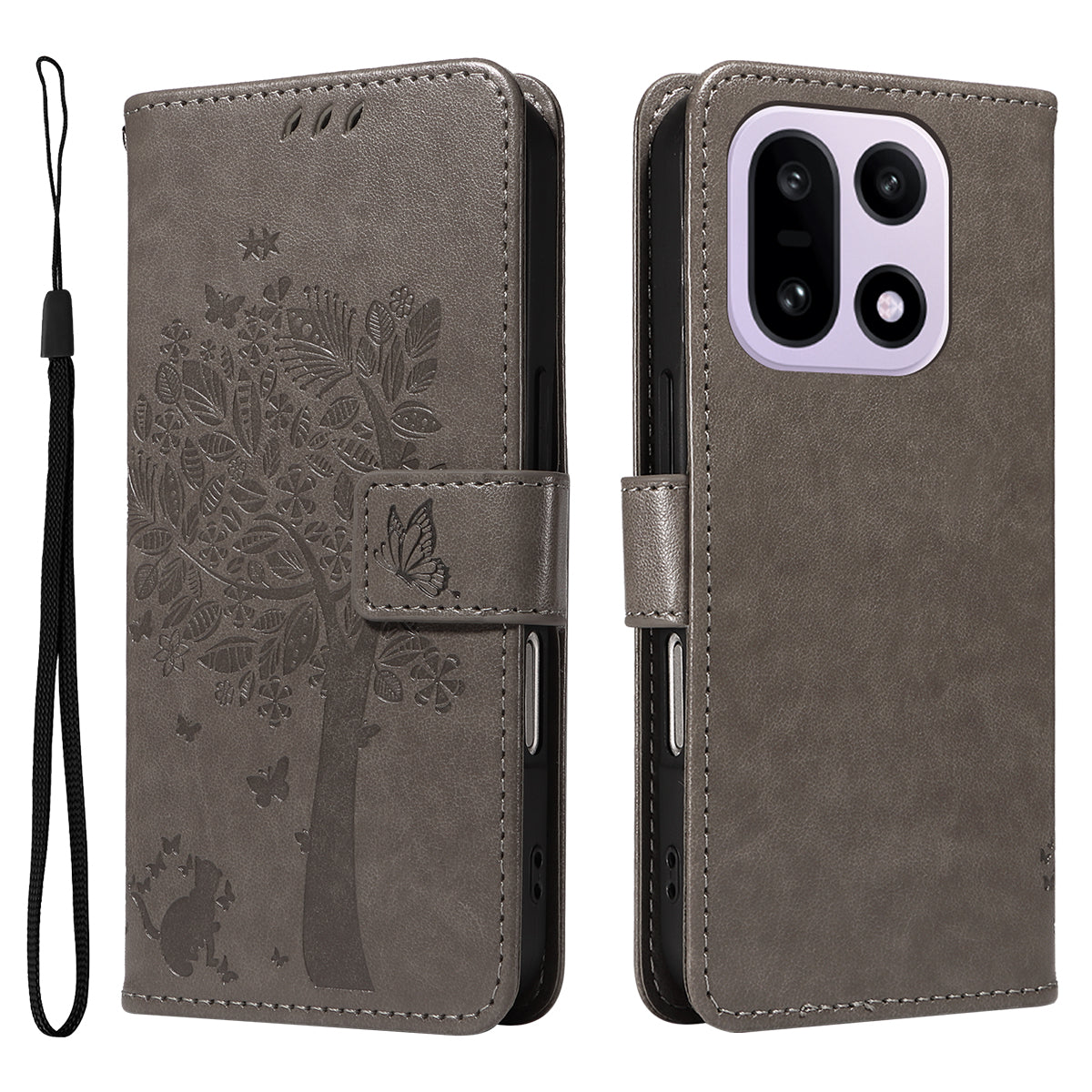 For OnePlus 15 5G Phone Case with Stand Cat Tree Pattern Leather Wallet Mobile Cover