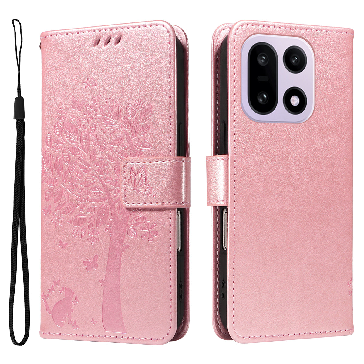 For OnePlus 15 5G Phone Case with Stand Cat Tree Pattern Leather Wallet Mobile Cover