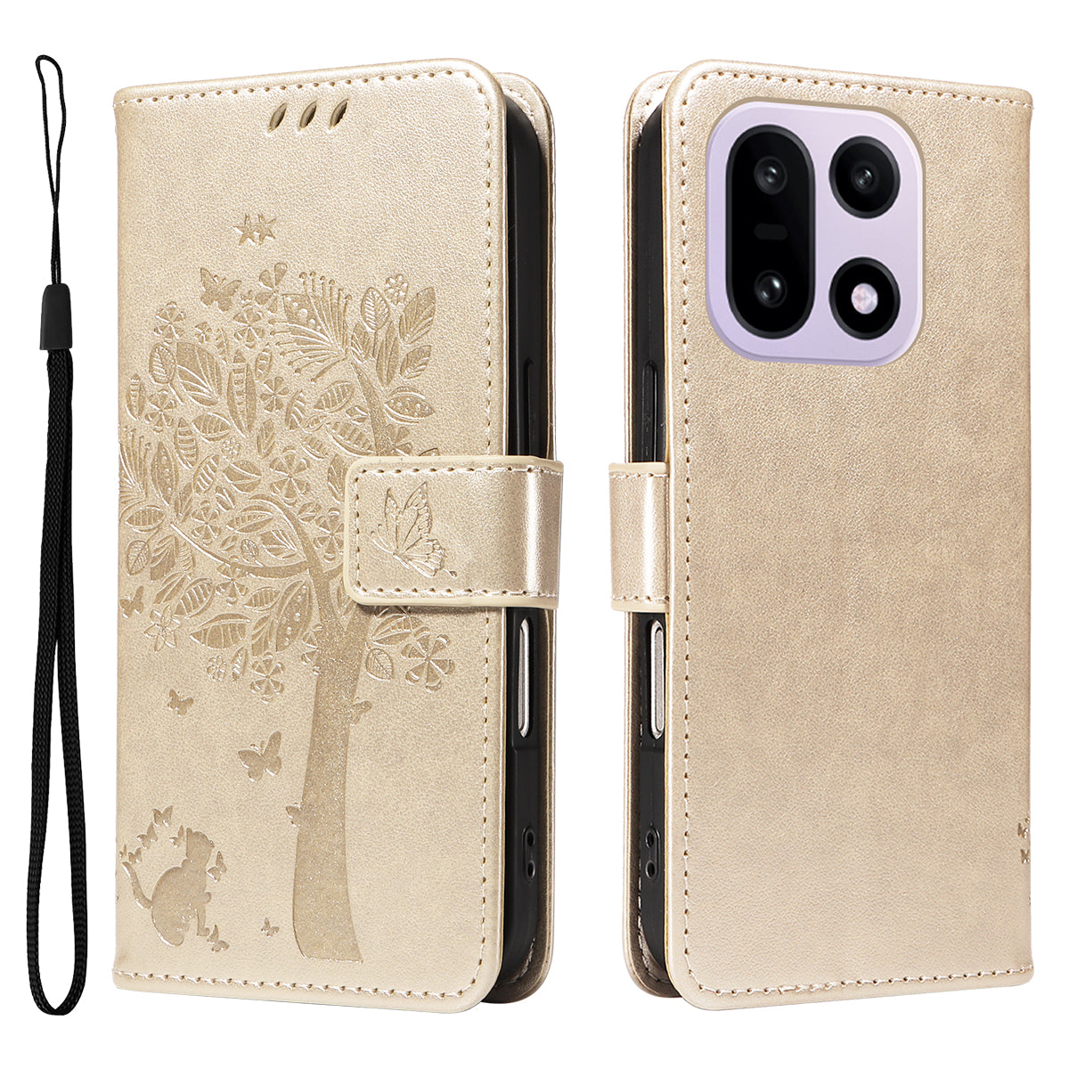 For OnePlus 15 5G Phone Case with Stand Cat Tree Pattern Leather Wallet Mobile Cover