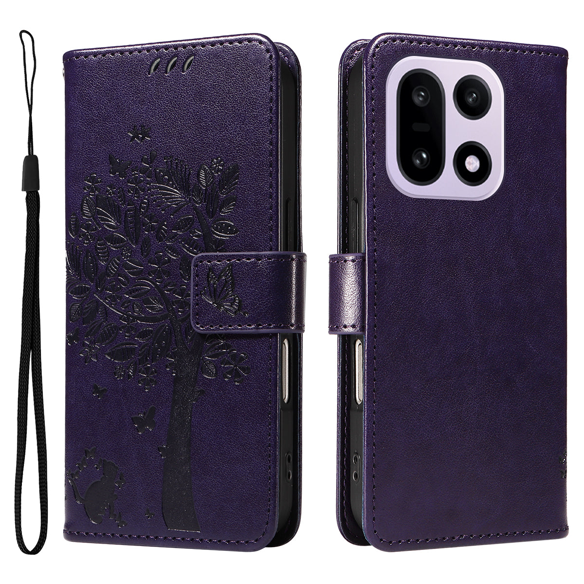 For OnePlus 15 5G Phone Case with Stand Cat Tree Pattern Leather Wallet Mobile Cover