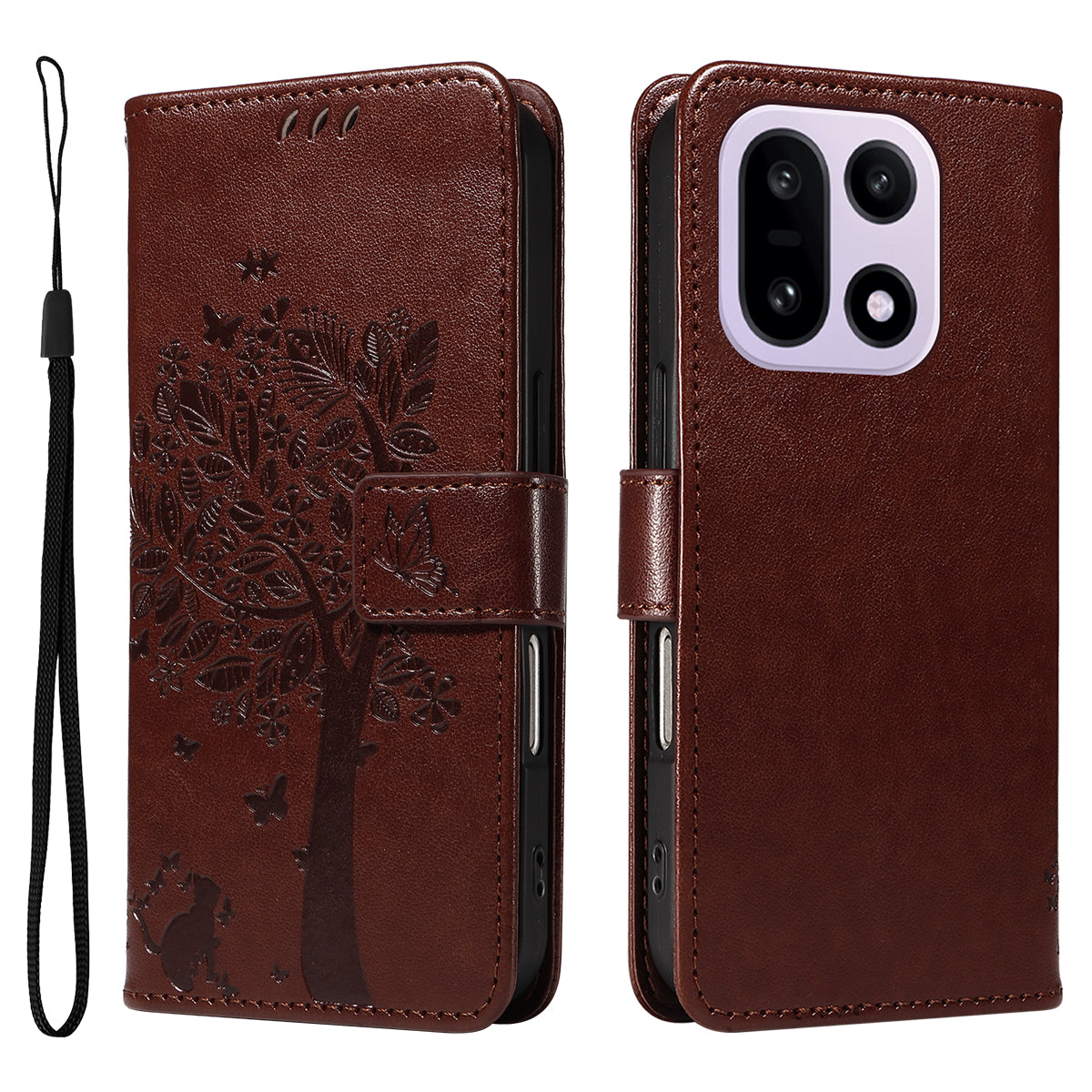For OnePlus 15 5G Phone Case with Stand Cat Tree Pattern Leather Wallet Mobile Cover