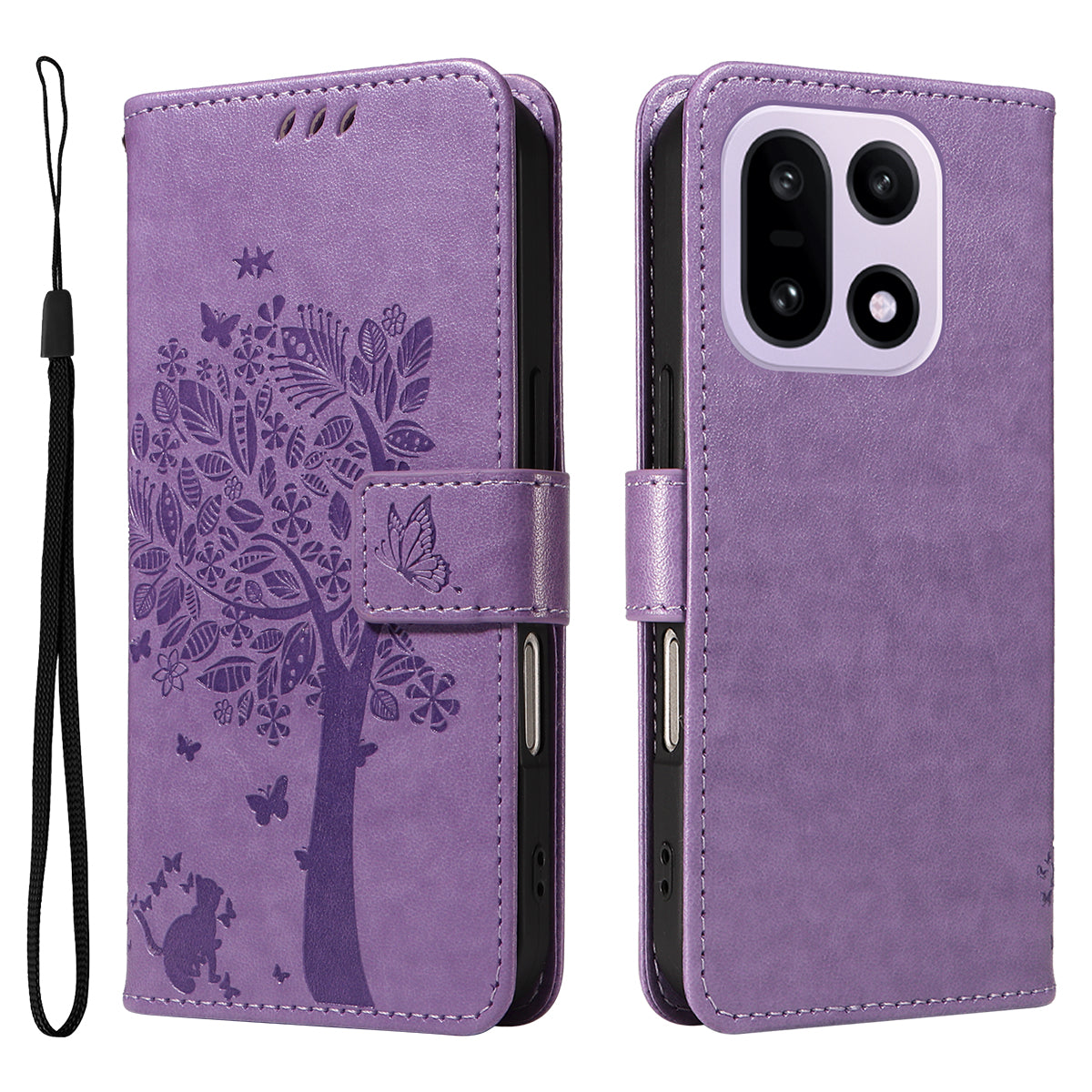 For OnePlus 15 5G Phone Case with Stand Cat Tree Pattern Leather Wallet Mobile Cover