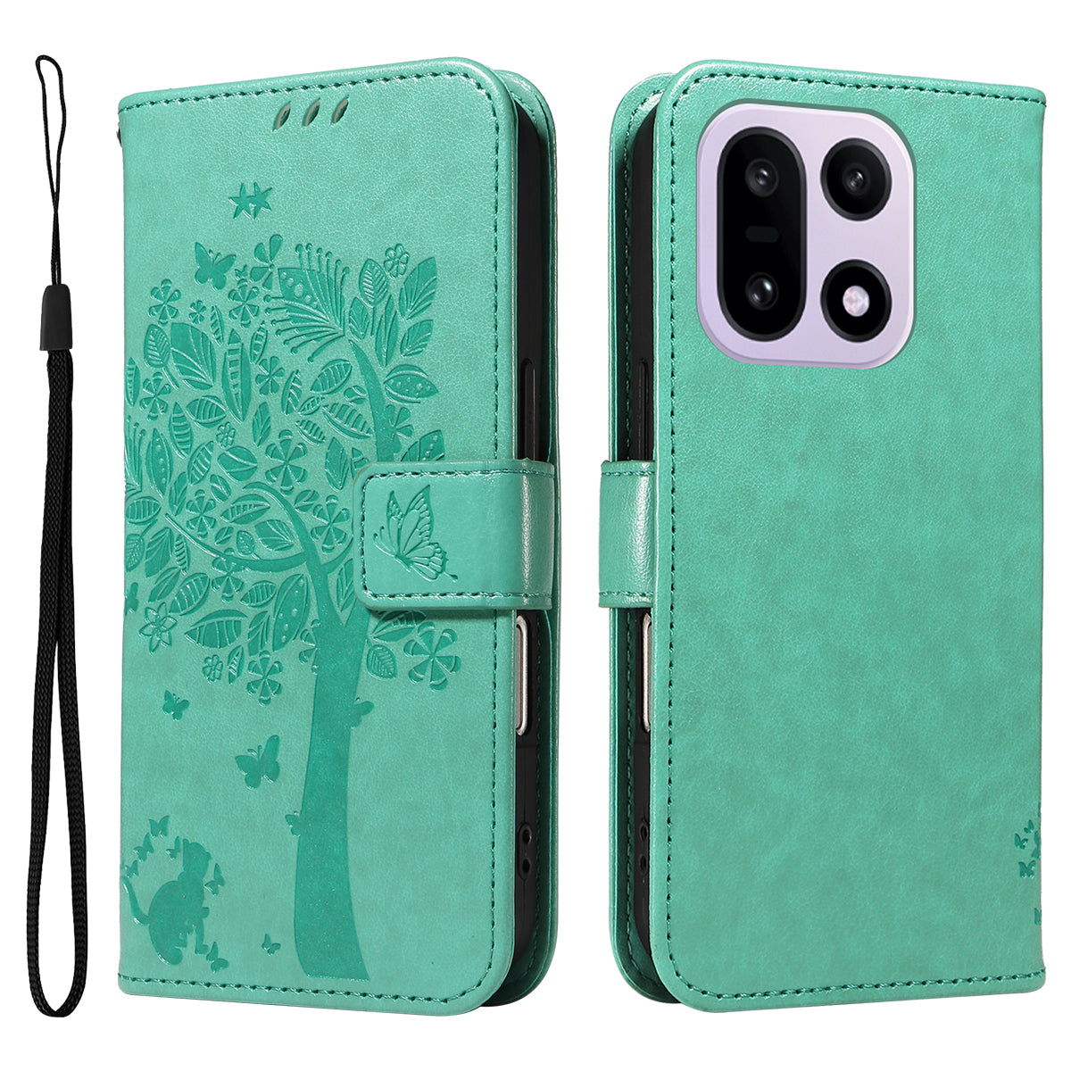 For OnePlus 15 5G Phone Case with Stand Cat Tree Pattern Leather Wallet Mobile Cover