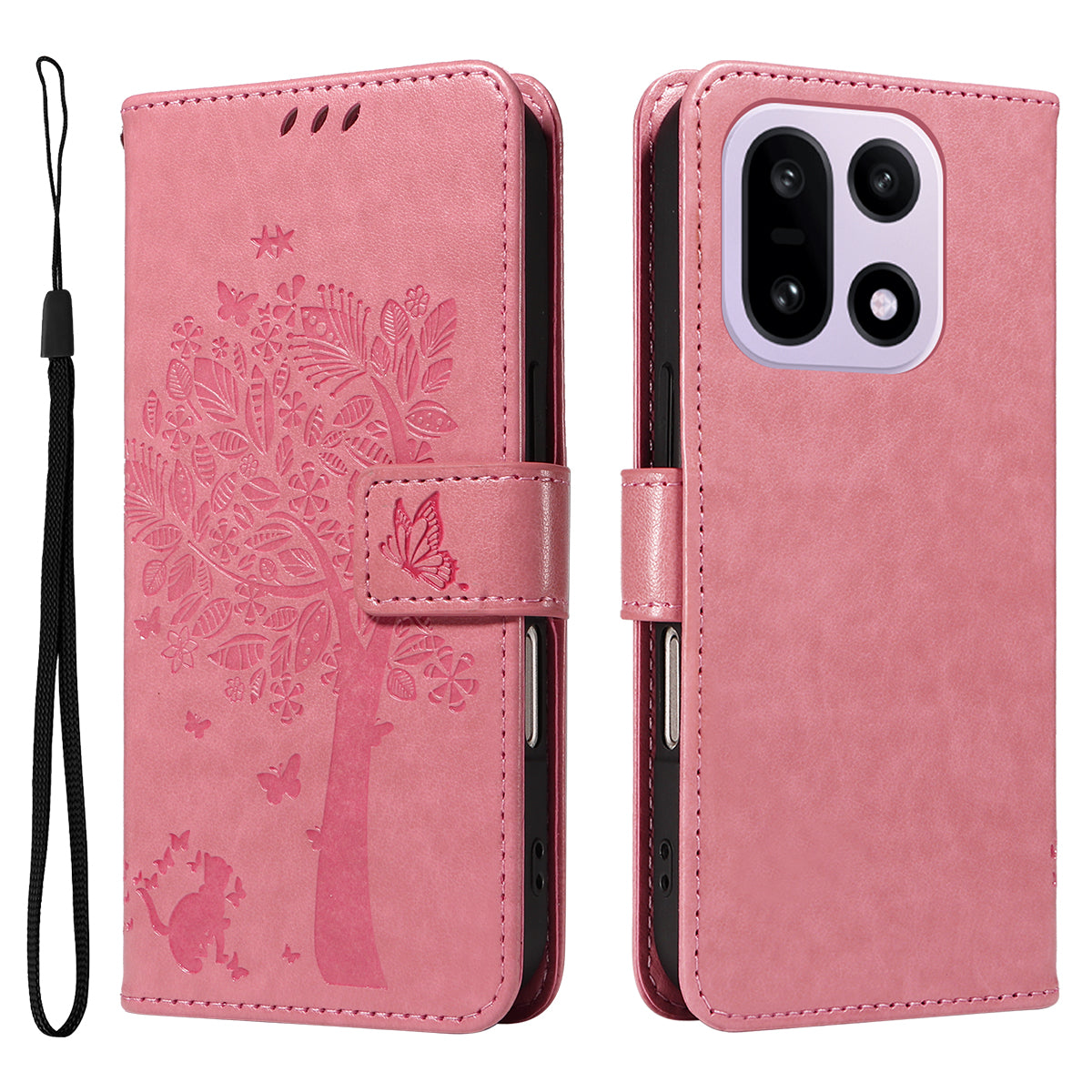 For OnePlus 15 5G Phone Case with Stand Cat Tree Pattern Leather Wallet Mobile Cover
