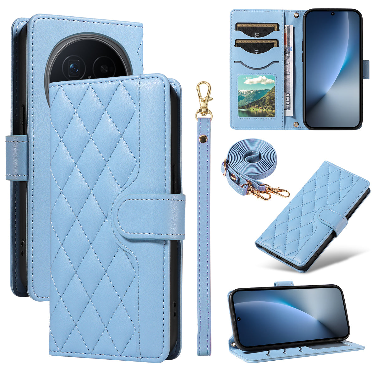 For Honor Magic8 5G Wallet Case Rhombus Leather Phone Cover with Strap