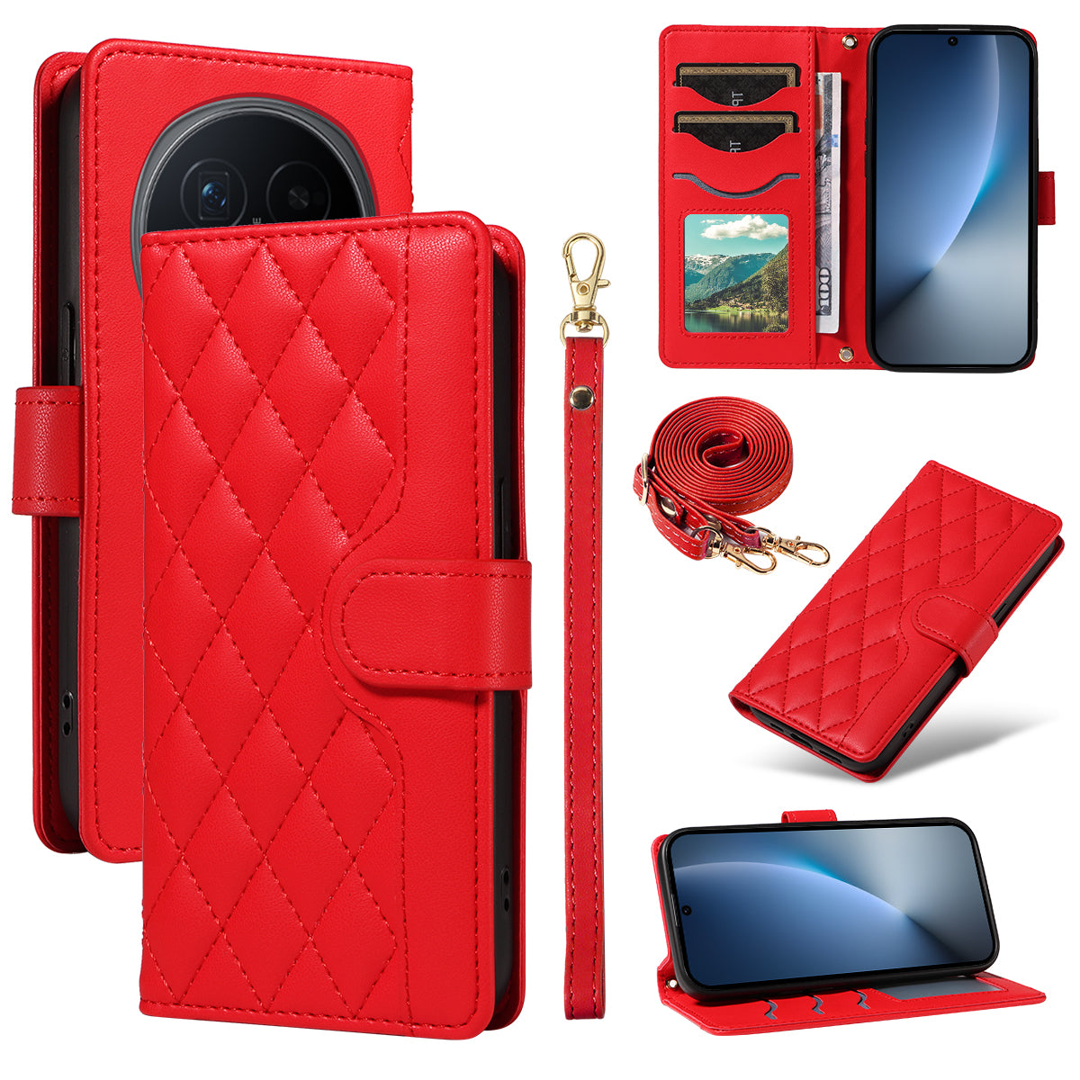 For Honor Magic8 5G Wallet Case Rhombus Leather Phone Cover with Strap