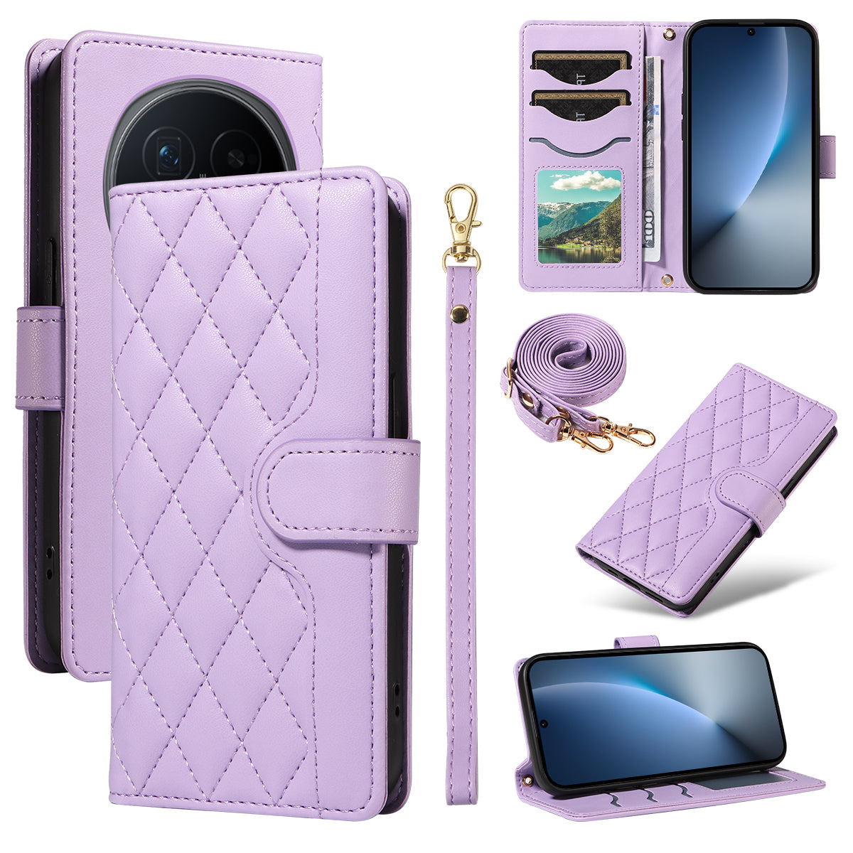 For Honor Magic8 5G Wallet Case Rhombus Leather Phone Cover with Strap
