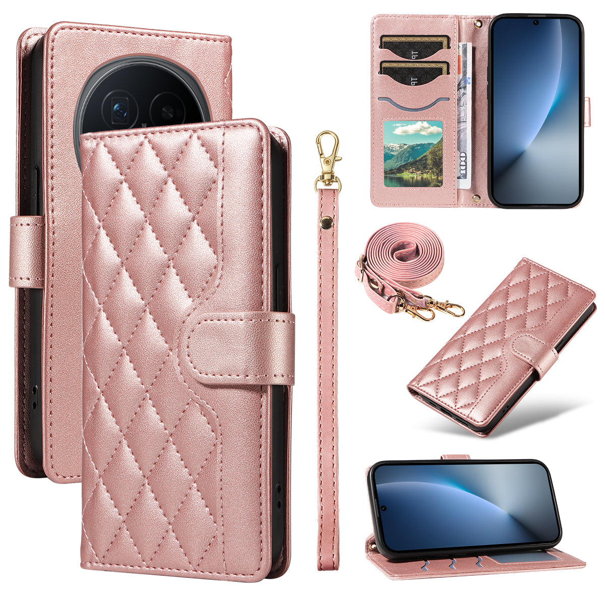 For Honor Magic8 5G Wallet Case Rhombus Leather Phone Cover with Strap
