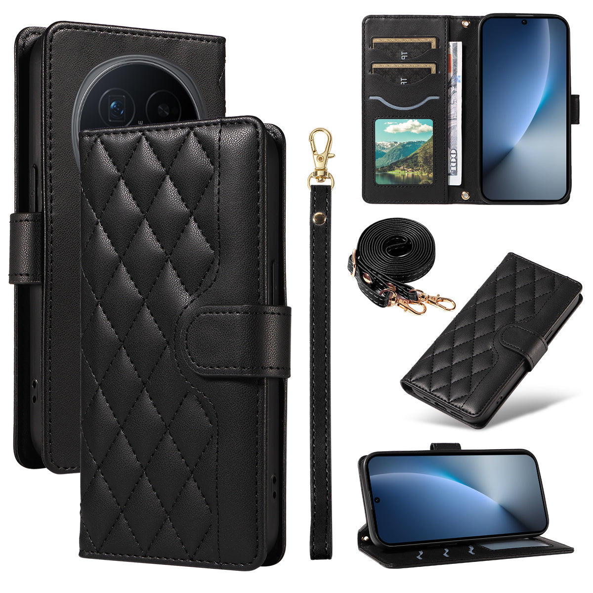 For Honor Magic8 5G Wallet Case Rhombus Leather Phone Cover with Strap