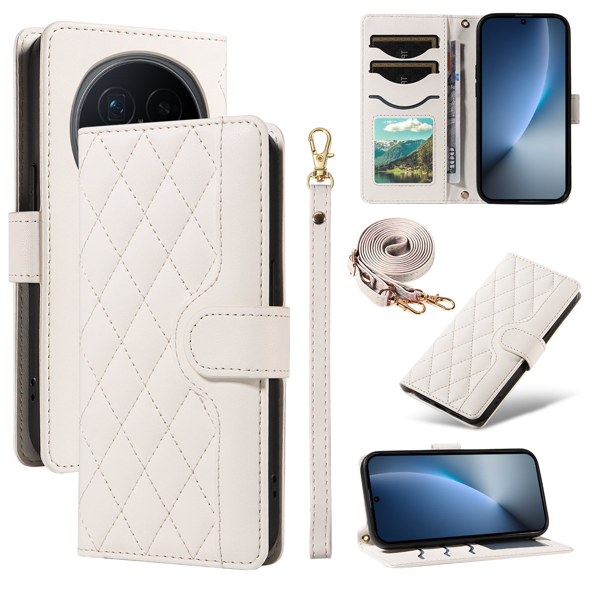 For Honor Magic8 5G Wallet Case Rhombus Leather Phone Cover with Strap