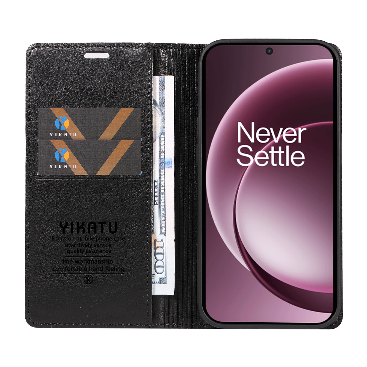 YIKATU För OnePlus 15 5G Plånboksfodral YK-006 Magnetisk Stängning Lädermobilfodral Litchitextur