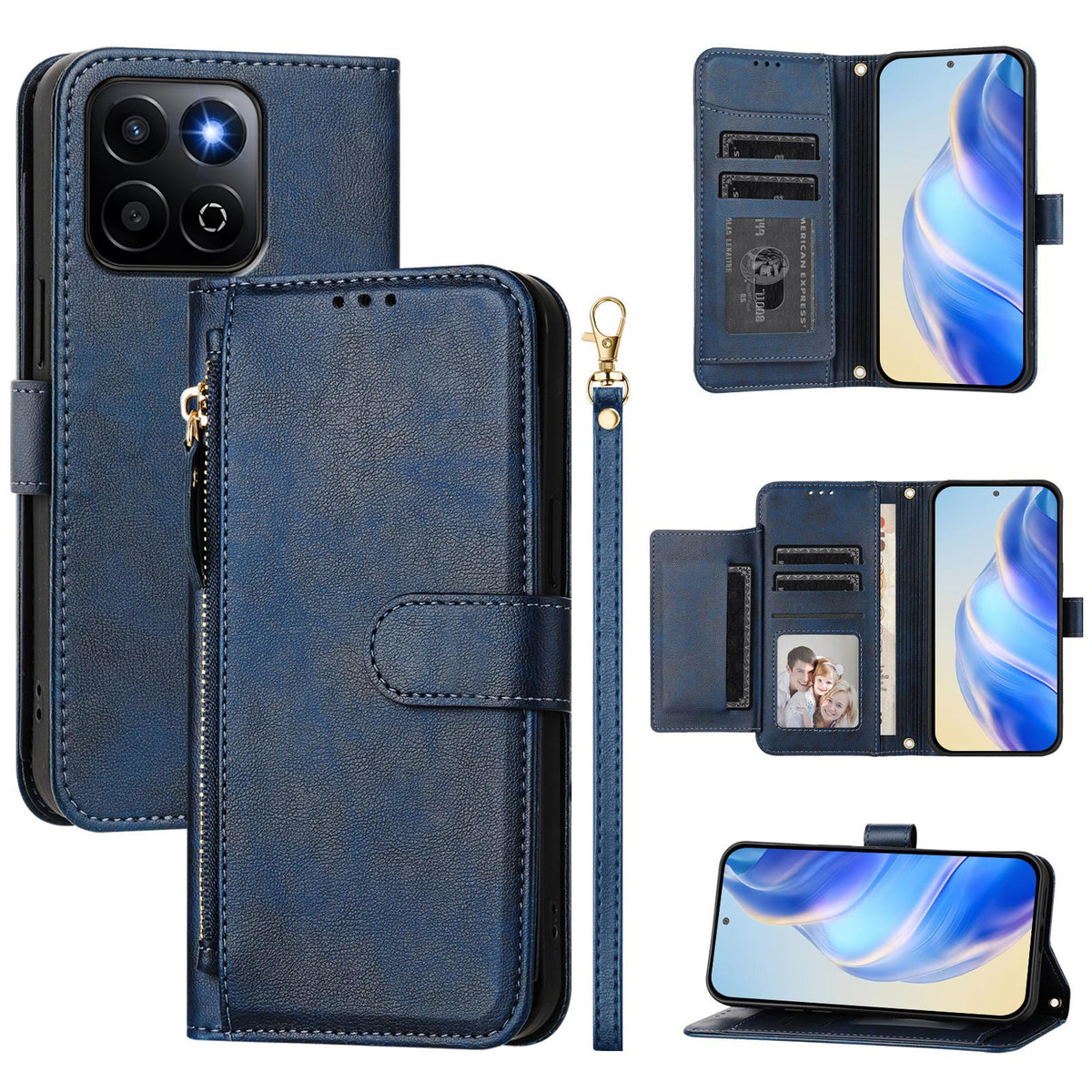 For Honor 400 Smart 5G Case Zipper Pocket Multiple Card Slots Leather Phone Cover