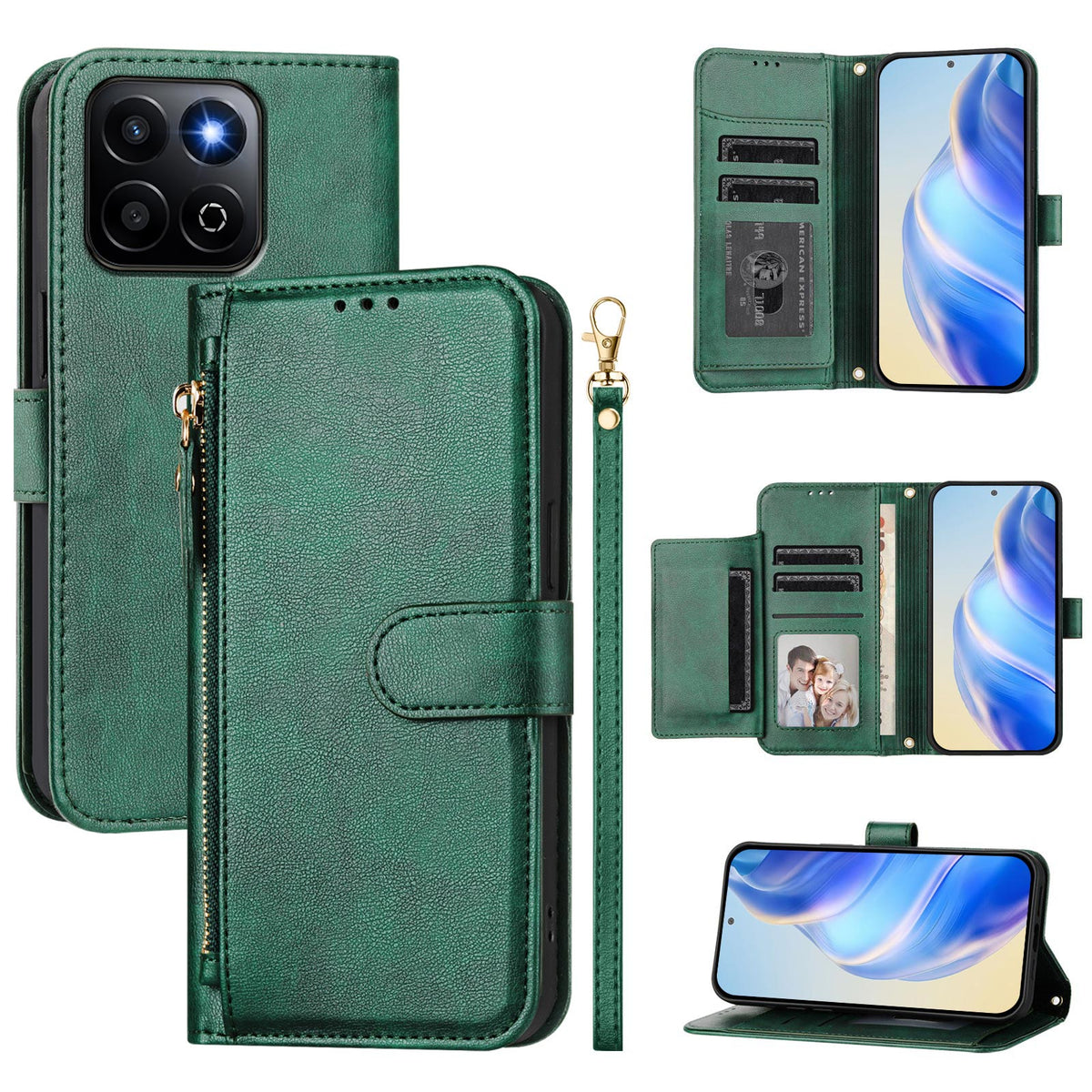 For Honor 400 Smart 5G Case Zipper Pocket Multiple Card Slots Leather Phone Cover
