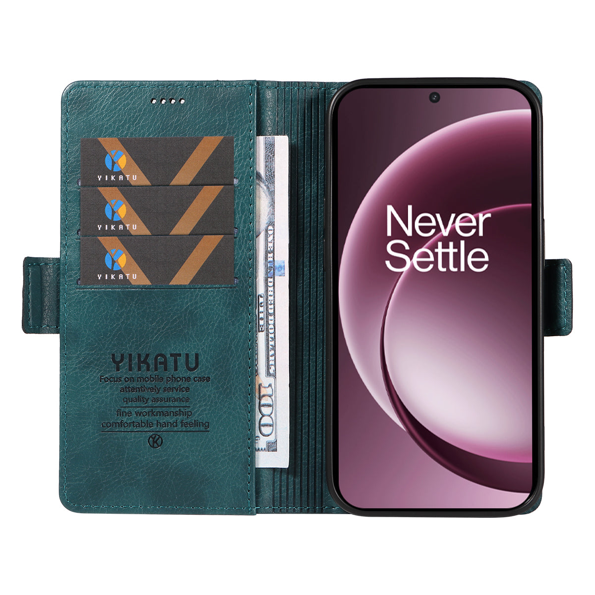 YIKATU För OnePlus 15 5G Skal YK-007 Litchi Texture PU Läder Plånboksfodral