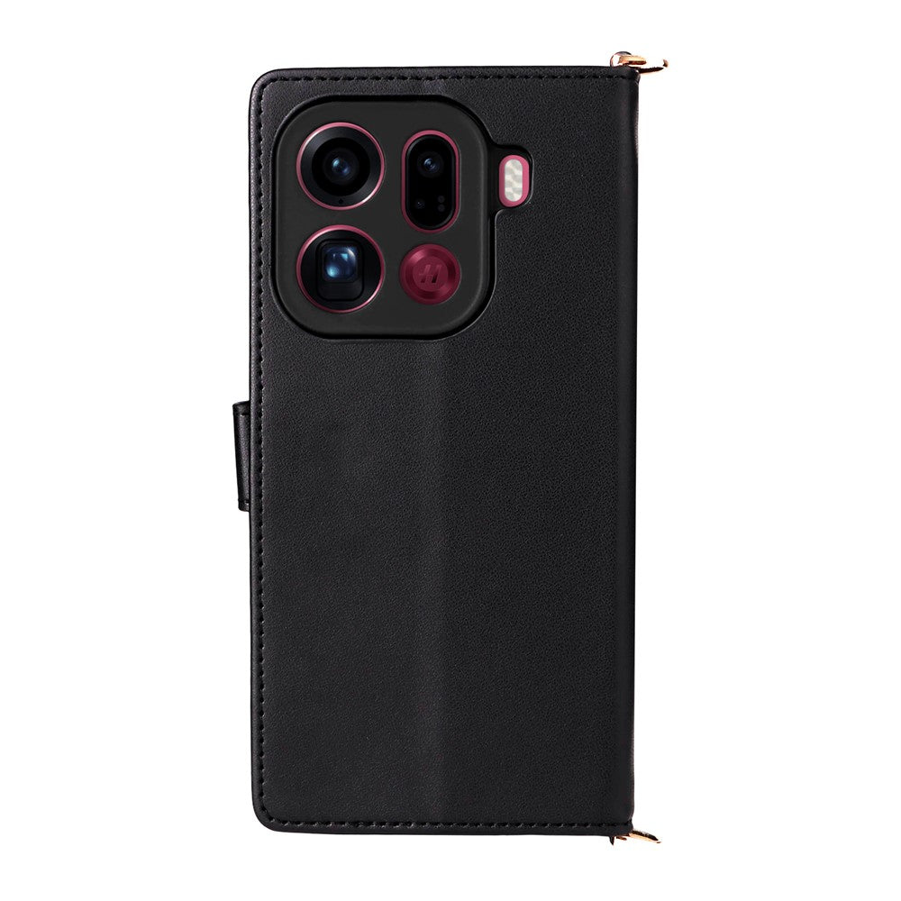 For Oppo Find X9 Pro 5G Leather Case Stand Wallet Phone Cover with Shoulder / Wrist Strap