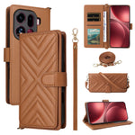For Oppo Find X9 Pro 5G Leather Case Stand Wallet Phone Cover with Shoulder / Wrist Strap