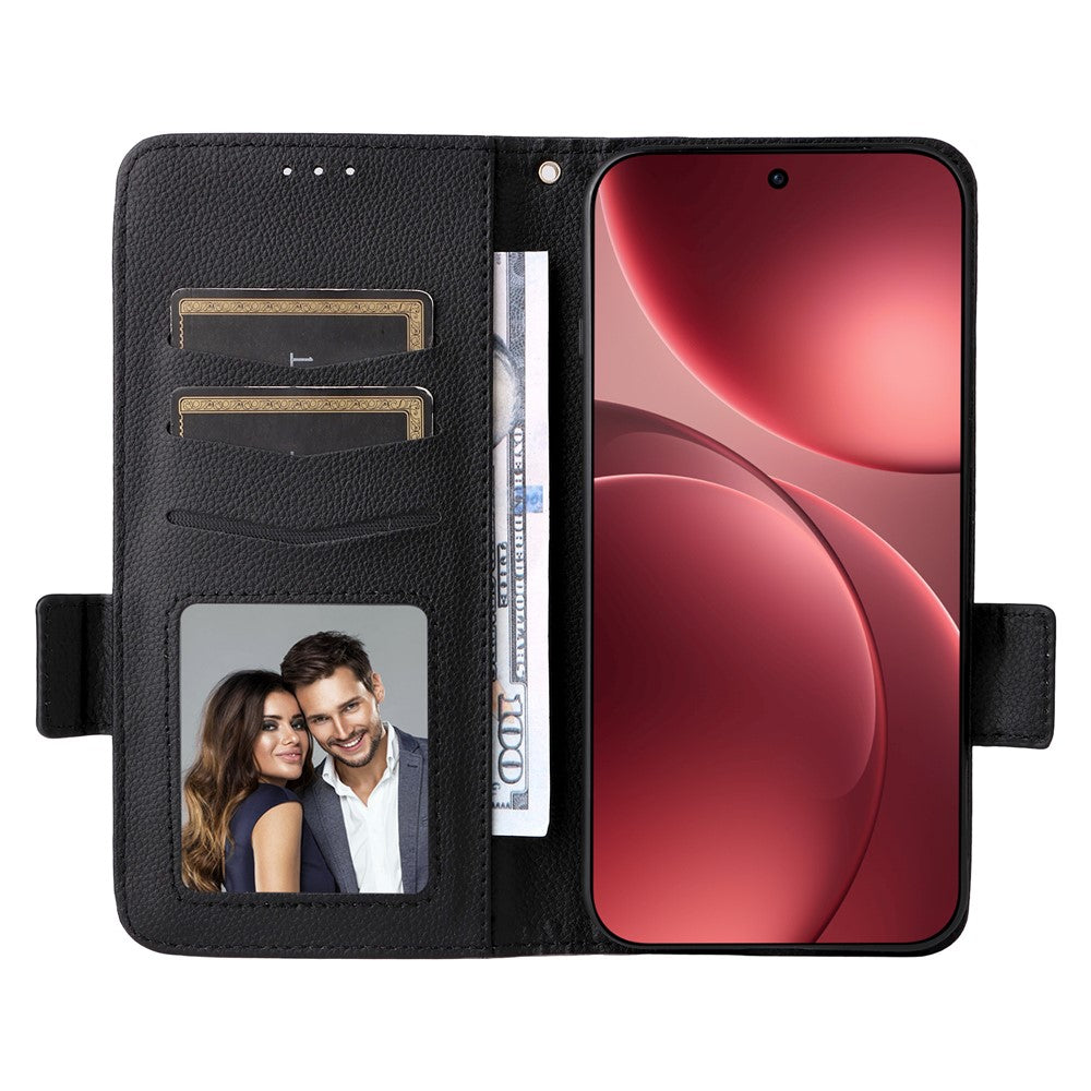 For Oppo Find X9 Pro 5G Case Litchi Texture Wallet Leather Phone Cover with Wrist Strap