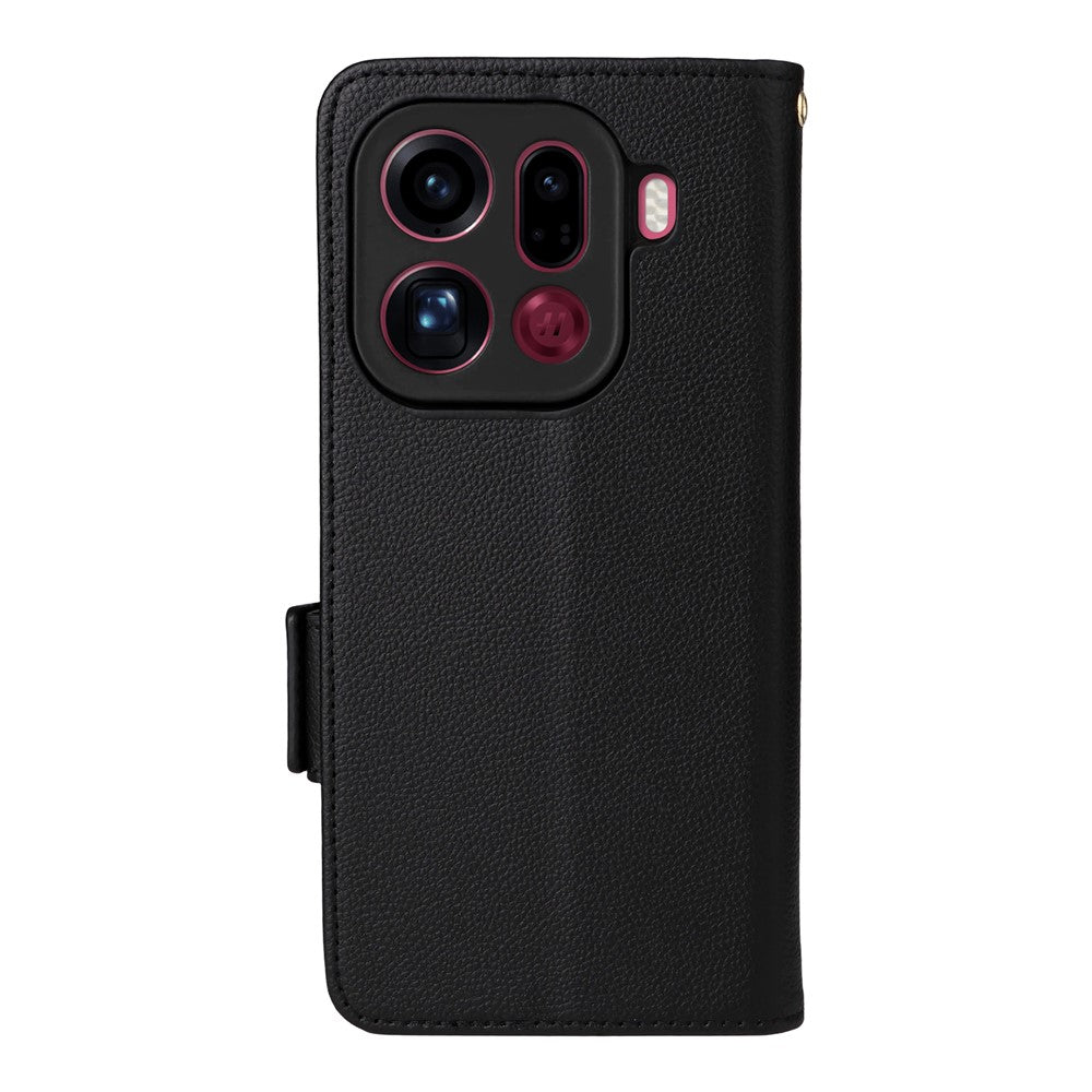 For Oppo Find X9 Pro 5G Case Litchi Texture Wallet Leather Phone Cover with Wrist Strap