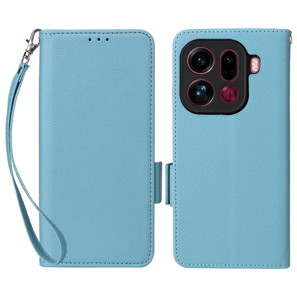 For Oppo Find X9 Pro 5G Case Litchi Texture Wallet Leather Phone Cover with Wrist Strap