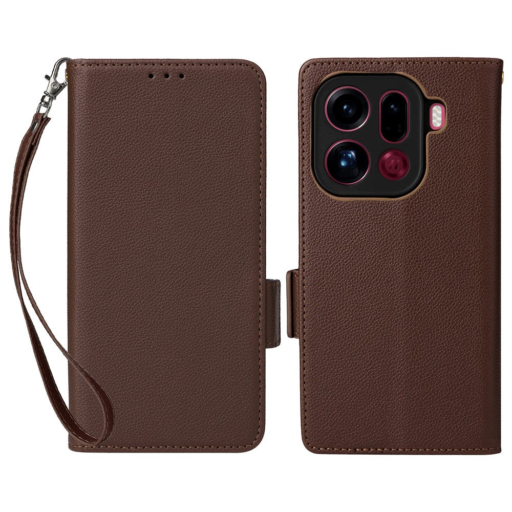For Oppo Find X9 Pro 5G Case Litchi Texture Wallet Leather Phone Cover with Wrist Strap