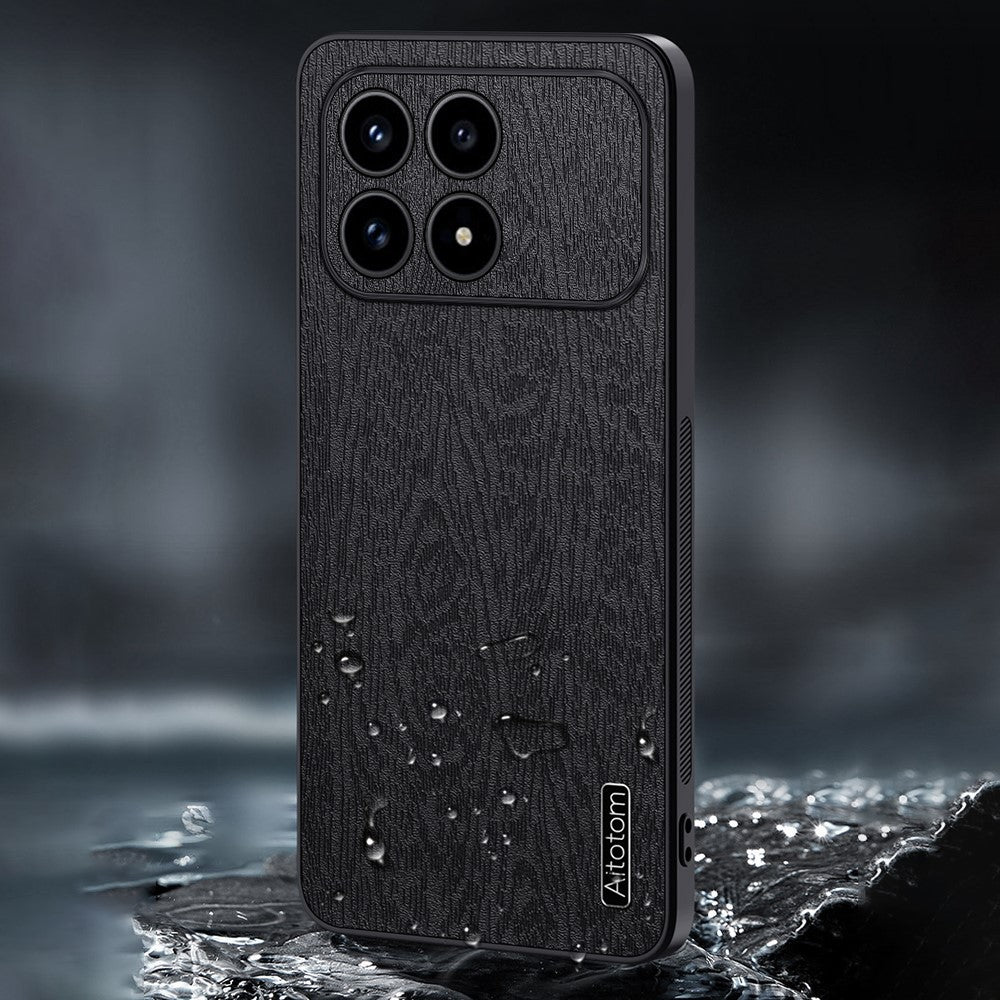 For Xiaomi Redmi K90 5G / Poco F8 Pro 5G Case Wood Texture PU Leather Coated PC TPU Phone Cover