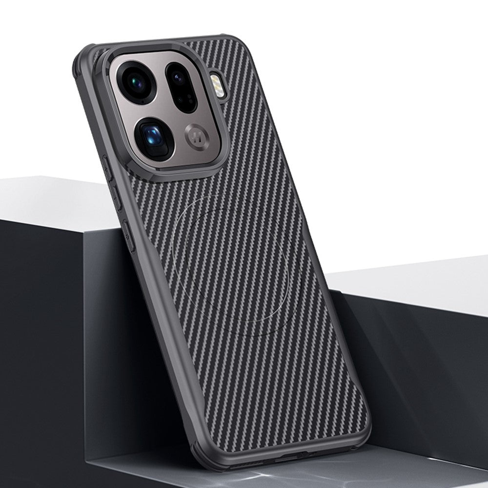 For Oppo Find X9 Pro 5G Magnetic Case Carbon Fiber PU + PC + Silicone Protective Cover