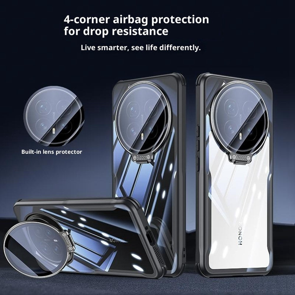 For Honor Magic8 5G Case PC + TPU Clear Phone Shell with Glass Lens Cover Kickstand