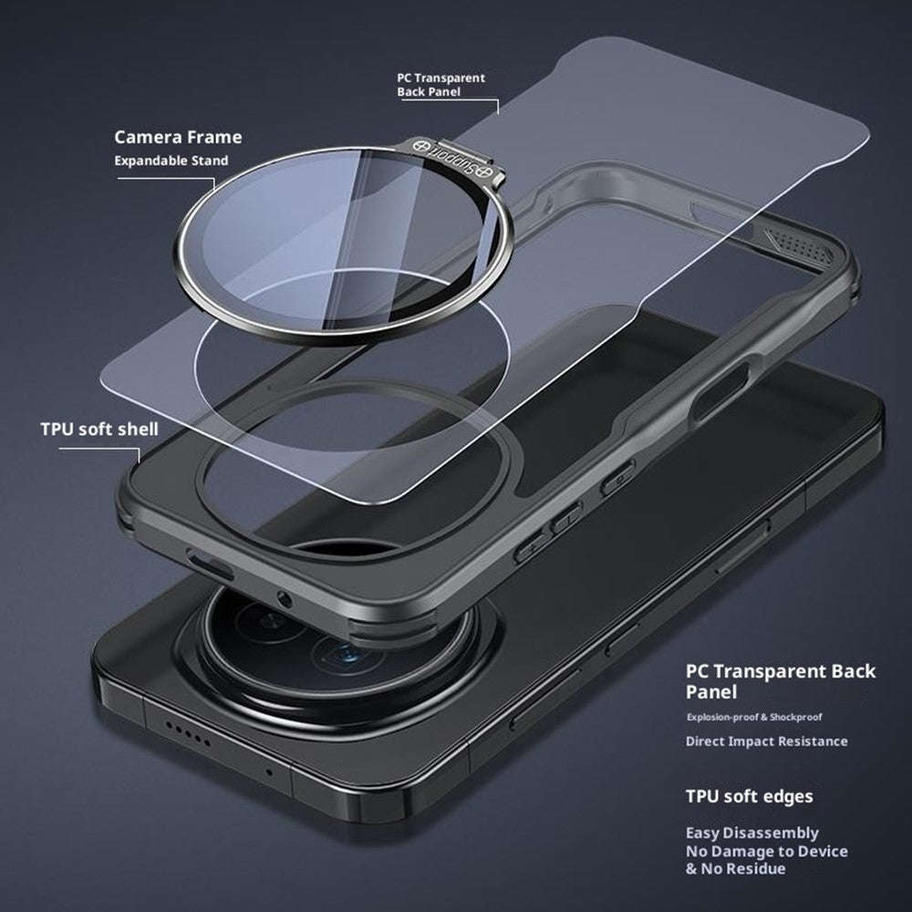 For Honor Magic8 Pro 5G Case PC + TPU Clear Phone Shell with Glass Lens Cover Kickstand