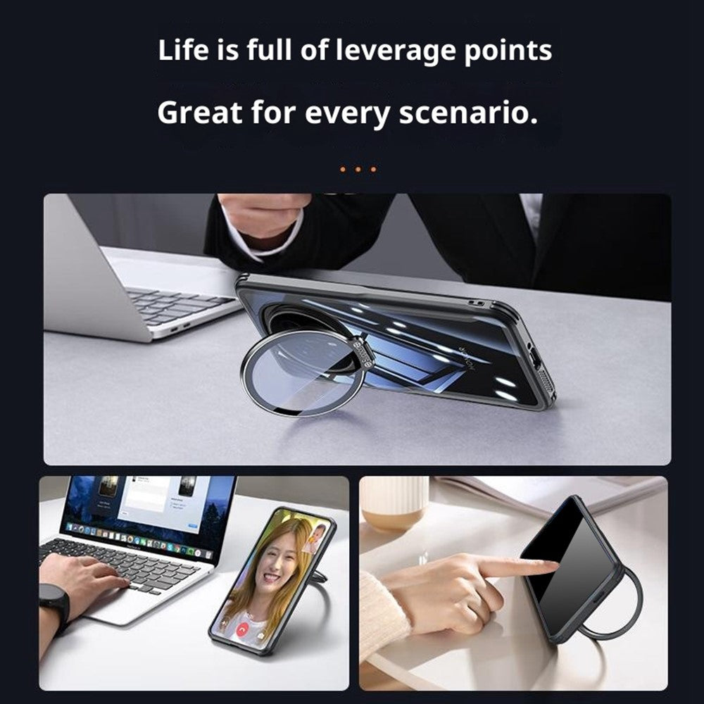 For Honor Magic8 Pro 5G Case PC + TPU Clear Phone Shell with Glass Lens Cover Kickstand