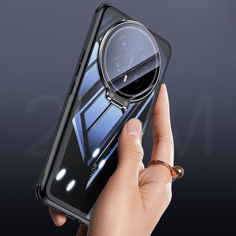 For Honor Magic8 Pro 5G Case PC + TPU Clear Phone Shell with Glass Lens Cover Kickstand