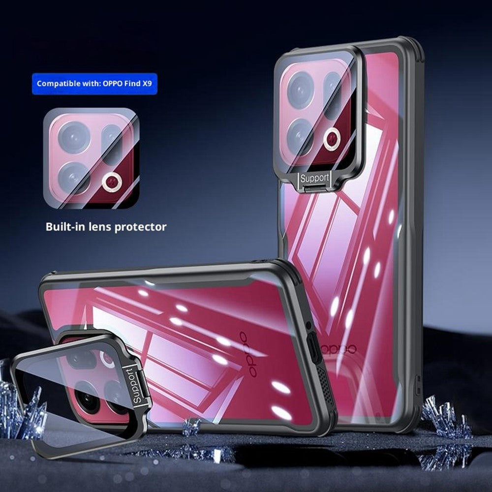 For Oppo Find X9 5G Case PC + TPU Clear Phone Shell with Glass Lens Cover Kickstand